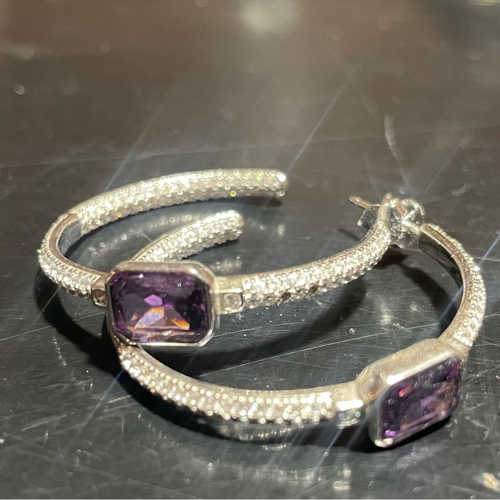 Elegant Silver and Purple Hoop Earrings